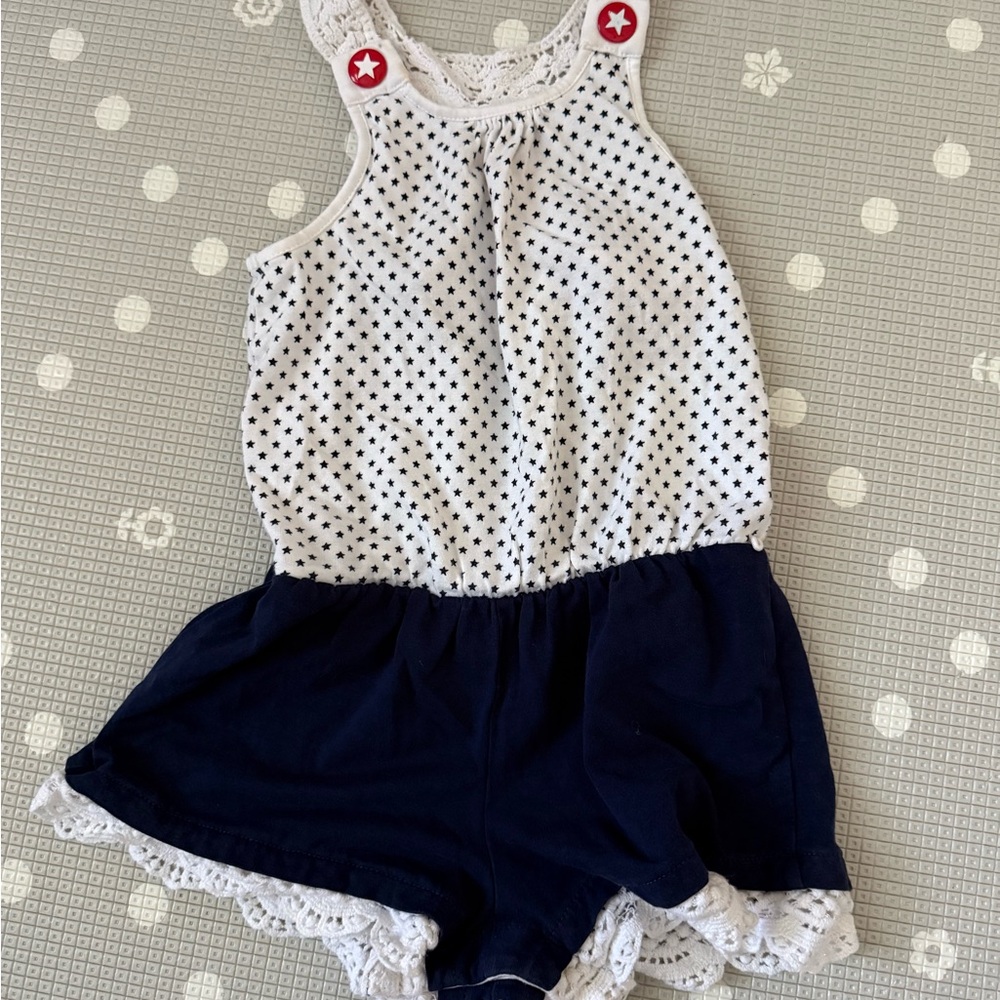 Savannah Navy and White Star Button Kids Romper